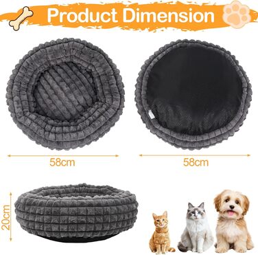 Кішечкове ліжко XIAPIA з м'якого плюшу 58x20 см, зручне та тепле місце для відпочинку котів та маленьких собак, ортопедичне ліжко з неслизьким дном, сірий колір