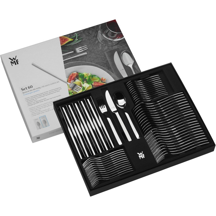 WMF Philadelphia Cutlery Set, 12 Persons, 60-Piece, Monobloc Knives, Polished Cromargan Stainless Steel, Shiny, Dishwasher-Safe Single