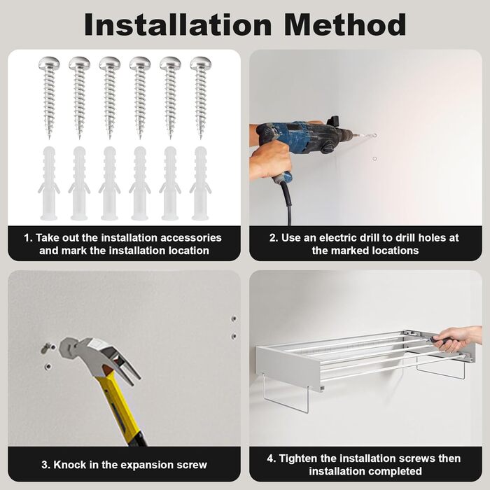 Висувна сушарка для білизни на стіну, 80 см, вантажопідйомність 50 кг