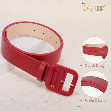 Жіночий шкіряний пояс JasGood широкого крою, колір: червоний, довжина 120 см (під талію 88-100 см)