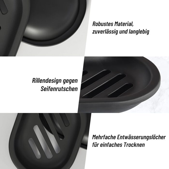 Набір з 2 мисок для мила AstraLoom, двошарові, пластикові, самозливні та з антипригарним покриттям - для ванної/кухні/губки (Чорний)