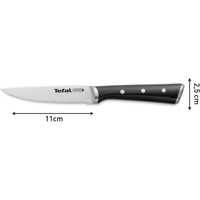 Набір ножів Tefal Ice Force 3 шт. (м'ясний 20 см, Сантоку 18 см, універсальний 11 см) + ніж для стейків, нержавіюча сталь, чорний, K232S3