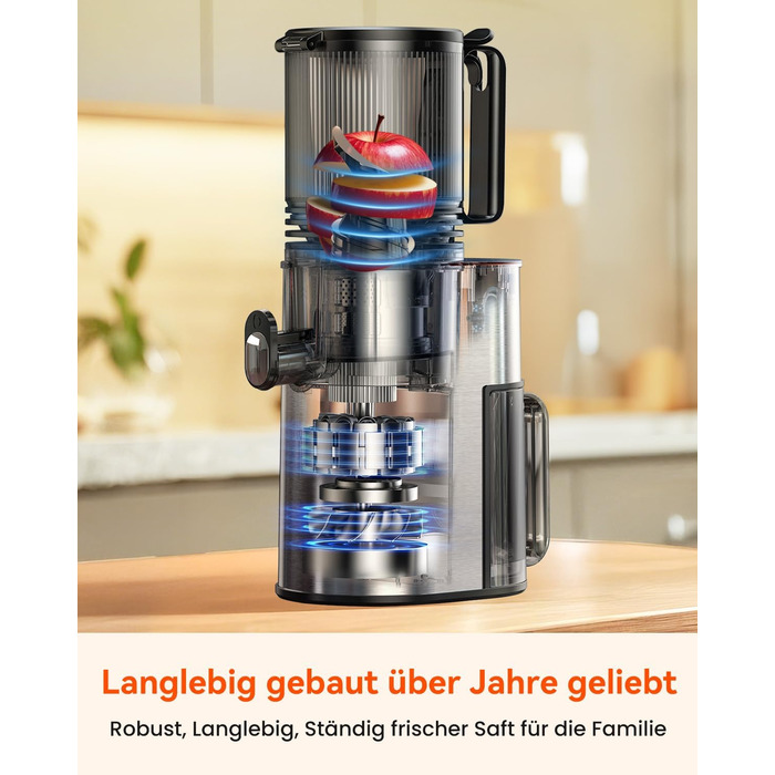 Соковитискач CelerySpec Slow Juicer - переможець тесту, для цілих овочів та фруктів, 130 мм, 1.8л, BPA-free, 250W, з функцією зворотного ходу, нержавіюча сталь, чорний