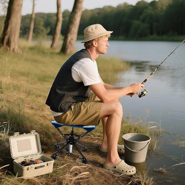 Складний туристичний стілець COSTWAY, 360° обертання, антиковзні ніжки, сумка, вантажопідйомність до 150 кг, для кемпінгу, риболовлі, полювання (Блакитний)