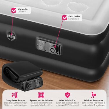 Надувна матрац Tectake® з електропомпою, 200x101x44 см: для кемпінгу, гостей, подорожей