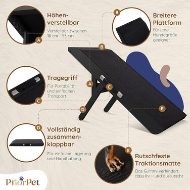 Рампа для собак Hunderampe: регульована, 18-53 см, для ліжка/дивану, з антиковзким покриттям, з натурального дерева (бірча)