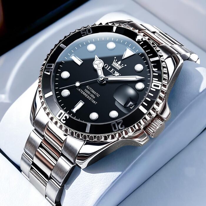 Чоловічий механічний годинник OLEVS зі скелетоном, автоматичний водонепроникний наручний годинник, сріблясто-чорний