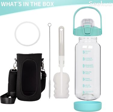 2l Glass Bottle | Drinking Bottle Glass with Straw & Time Marker, Leak-Proof 2 liter Large Glass Water Bottle for Smoothie, Carbonated Drinks Suitable, Dishwasher Safe (Light Green, 2000 ml)