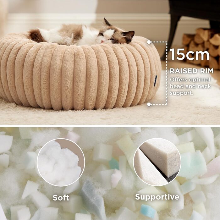 BEDSURE Ортопедичне ліжко для котів - м'яке кільце 51x51x15см, знімний чохол, неслизьке дно, для котів