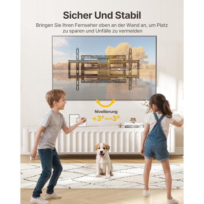 Настінна кріплення для телевізора monTEK, 37-90 дюймів, до 75 кг, з подвійними шарнірними руками, регулювання нахилу, поворот і витягування, VESA 600x400