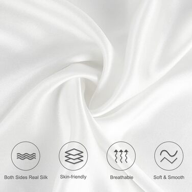 Tenn well Mulberry silk pillowcases for hair and skin, both sides, 100% pure silk, 19 Momme soft, smooth pillowcase with hidden zipper, Standard 51 x 76 cm, White, 2 Pieces Standard 51 x 76cm, 2pcs White