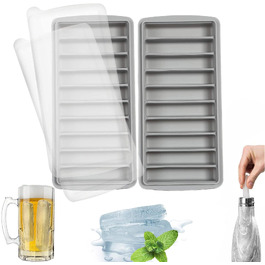 Силіконова форма для льоду LessMo з кришкою, BPA-free, LFGB сертифікована, 10 відсіків, 2 шт., сіра — для віскі, коктейлів та заморожених напоїв