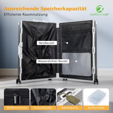 Чемодан ALPHA CAMP XL з алюмінієвим каркасом та полікарбонатною оболонкою, 93л, з TSA замком, 77x36x40 см