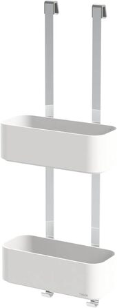 Tiger 2-Tier Shower Caddy, Shower Shelf without Drilling, for Hanging on the Shower Wall, Shower Shelf with Storage for Shower Gel & Co., with Integrated Hook, Stainless Steel, Plastic, Color: White