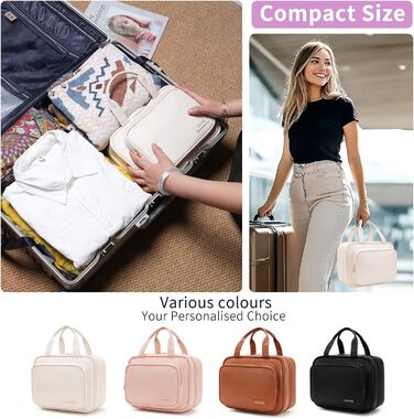 Жіноча/Чоловіча Туалетна Сумка для Подорожей з Металевим Гачком, PU-Шкіра, Велика Ємність, з Прозорим Вікном, Бежева