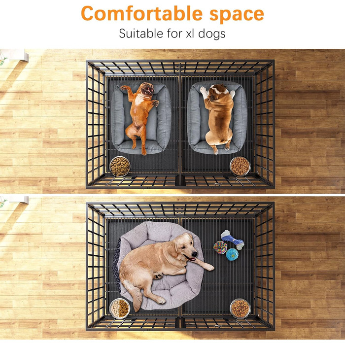 Клітка для собак, переноска для собак з піддоном, клітка-роздільник, клітка-ґратка з 2 дверцятами та піддоном, подвійна клітка 2 в 1 для великих та середніх собак, 107 x 73 x 69 см, чорний L