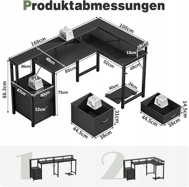 Великий кутовий ігровий стіл у формі L з LED-підсвіткою та полицею, 168x100 см