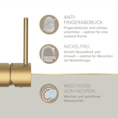 Кухонний змішувач Lenz KALANI² в золотистому кольорі – з регульованою насадкою для миття посуду – проста установка та високоякісне виконання - 46070322 (Для високого тиску, Золото)