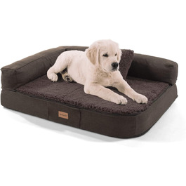 Ортопедичне собаче ліжко-софа Odin, миється, не слизьке, з піднятою спинкою, кошик для собак, розмір S/L 80x60 см, темно-коричневе