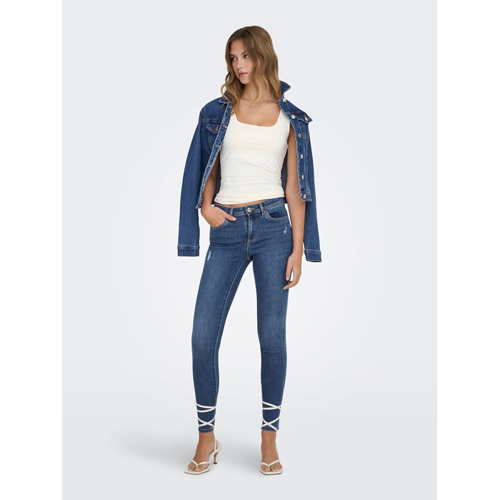 Джинси скінні жіночі ONLY WAUW середньої посадки, середній блакитний денім, розмір M/30L