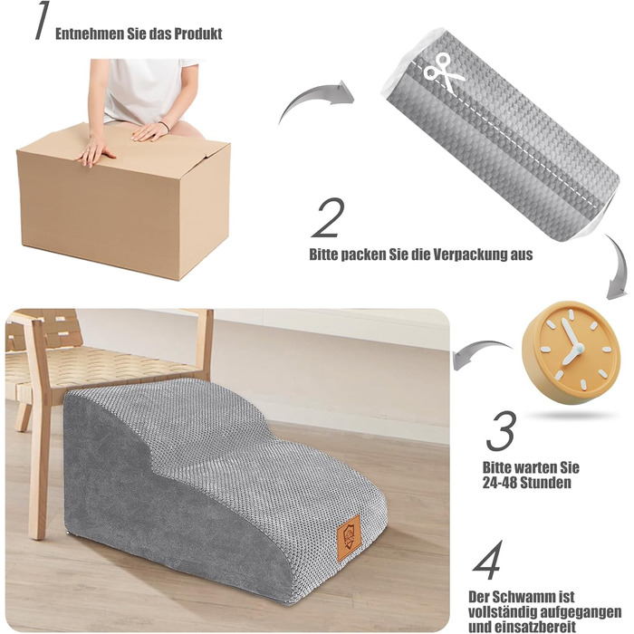 Myiosus Dog Stairs, 2 Steps Pet Staircase, Waterproof Dog Steps Made of Sponge, Non-Slip Dog Ramp for Sofa Bed, Dog Staircase with Washable Cover, Portable Cat Staircase