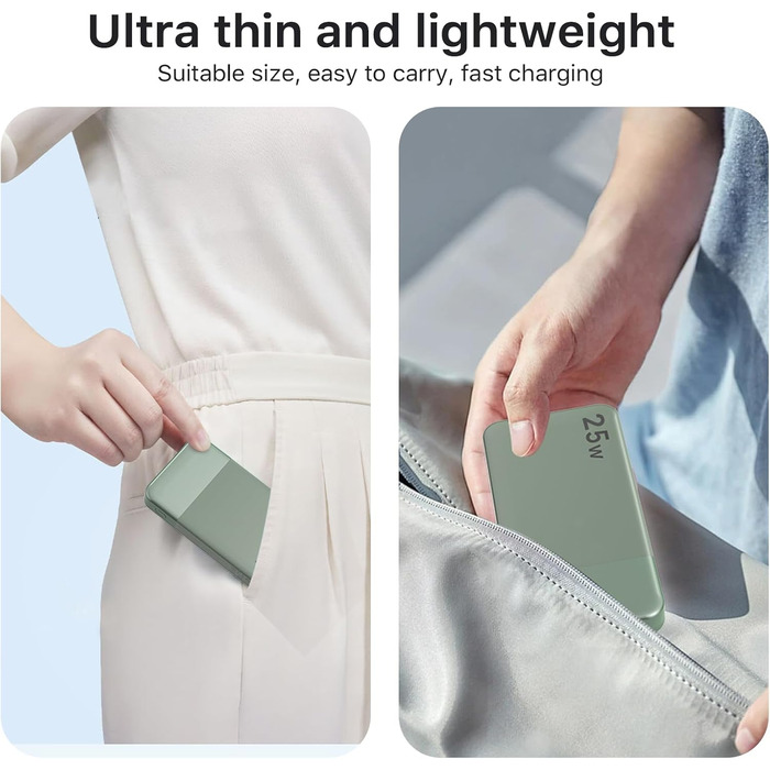 Power Bank Nobis 10000mAh 25W з USB-C кабелем, цифровою індикацією, зелений