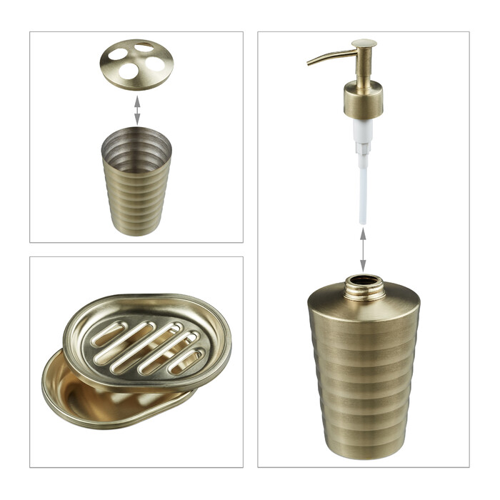 Relaxdays Gold Bathroom Set, 4-Piece, Matte Finish