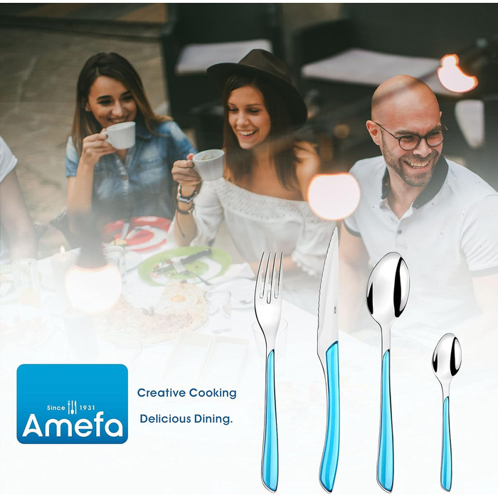 Amefa ECLAT Cutlery Set Turquoise Dining Cutlery 24-Piece for 6 People Stainless Steel Rust-Proof High-Quality Plastic Handle Shells Dishwasher-Safe Cutlery Set 6 People Camping Cutlery