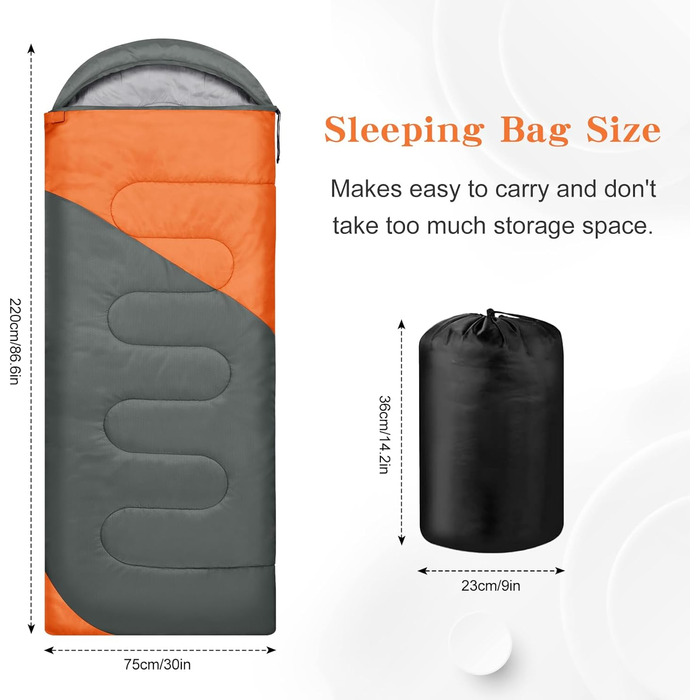 Сплячий мішок 3-4 сезони, для дорослих та дітей, теплий та м'який, для кемпінгу, піших прогулянок (сірий+помаранчевий)