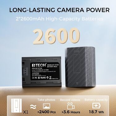 Акумулятор BTECH NP-FZ100 2600mAh (2 шт.) з USB-зарядним пристроєм для камер Sony з акумулятором NP-FZ100