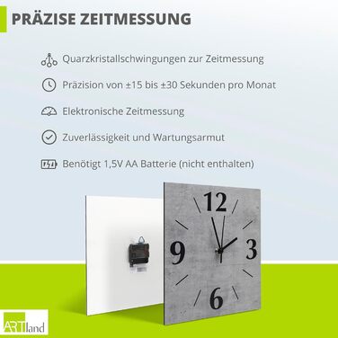 ARTLAND Wall Decor Wall Clock without Ticking Sounds Aluminum Quartz Clock 30x30 cm Square Silent Analog Quartz Clock, 4 Numbers 30x30 cm Slate Look U1RE