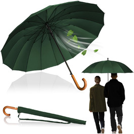 Logan & Barnes Stormproof Umbrella - 120cm Large Windproof Umbrella with Wooden Handle & Silent Tip - XXL Model EDINBURGH (Dark Green)
