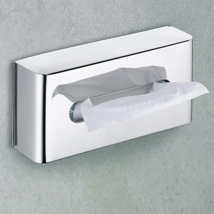 Kela 22860 Cosmetic Tissue Box with Wall Mount, 27x 12.5x 7cm, 18/10 Stainless Steel, Faber, Silver Glossy