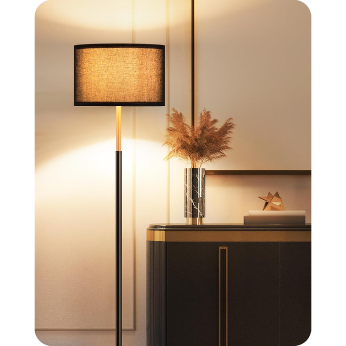 Стійка лампа EDISHINE для вітальні, 160 см, арка, з вимикачем на ніжці, включає LED-лампу E27 (6W, 2700K), абажур з чорного льону, сучасна лампа для спальні