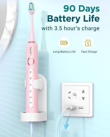 Електрична звукова зубна щітка для дорослих та дітей, 8 насадок, 5 режимів, водонепроникна IPX7, рожева