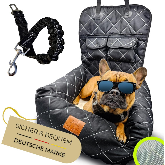 Автомобільний лежак для собак середнього розміру Fell & Bell, чорний | 2-в-1, зручний та стильний, для подорожей