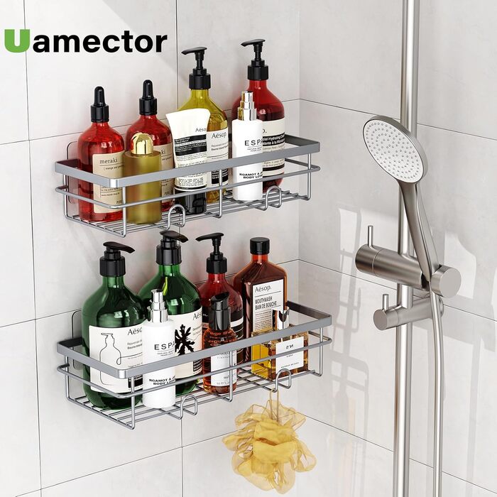 Дзеркальна поличка для душу Uamector без свердління - 2 шт. (сірий, прямокутна)