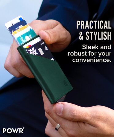 PWR Wallet: Чоловічий металевий картхолдер з відділенням для монет. Мінімалістичний гаманець-картхолдер для чоловіків (колір: Renngrün)