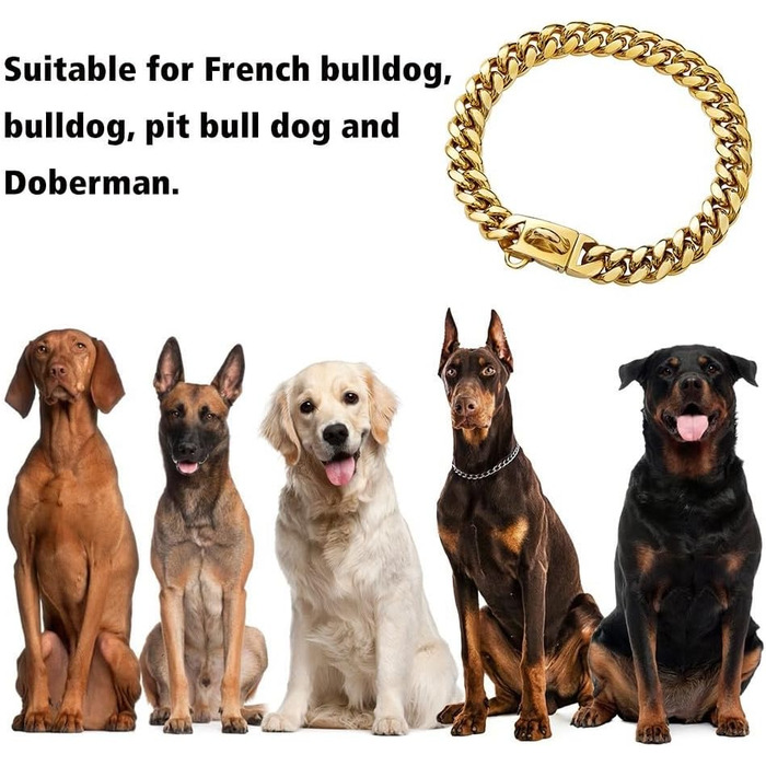 Нашийник для собак Кубинський стиль, нержавіюча сталь, ширина 14 мм, ланцюжок, довжина 26/31/36/41/46/51/56/61 см, золотий, для цуценят, собак маленьких та середніх порід