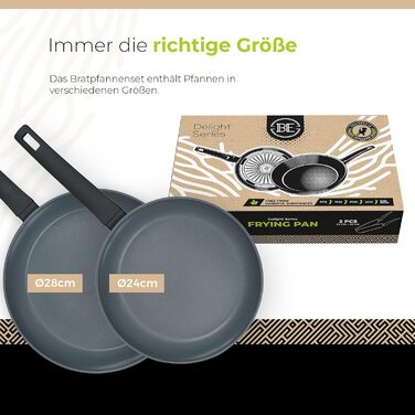 Набір сковорідок Be Living Delight 4 шт. (20/24/28 см + вок 28 см з кришкою), антипригарне покриття з кераміки, для індукційних плит, без PTFE та PFOA, чорний
