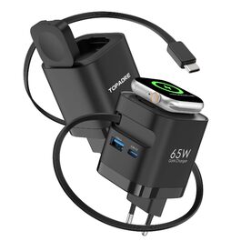 Зарядний пристрій 65W USB-C з кабелями для Apple Watch, 4 порти GaN USB-C, швидка зарядка для Apple Watch Ultra/11/10/9/8/7, MacBook, iPhone, iPad, Galaxy - Білий