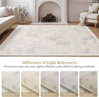 Килим Leesentec для вітальні, спальні: геометричний, сучасний, антиковзаючий, короткий ворс, бежевий, великий, білий (слонова кістка), 80 x 120 см, прямокутний