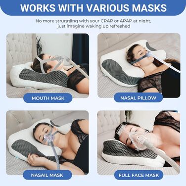 Подушка Elviros з піни Memory Foam для CPAP-терапії для тих, хто спить на боку, анатомічна, регульована висота, сумісна з масками, темно-сіра