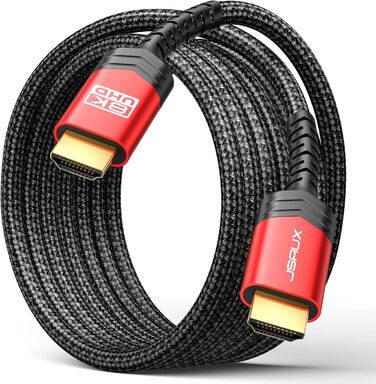 JSAUX HDMI 2.1 Кабель 8K 1.8м: 48Gbps, Highspeed Ethernet, HDR, eARC, Dolby Vision, VRR, для PS4 Pro, PS5, TV, Blu-ray, Проектор (червоний)