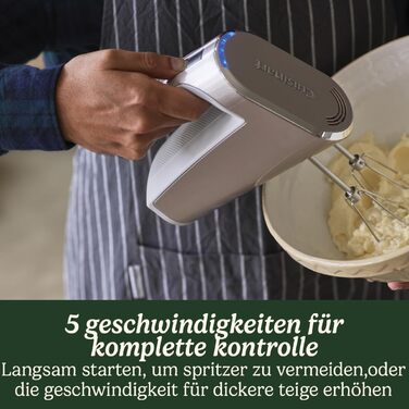 Cuisinart Cordless Hand Mixer with Stainless Steel Beaters and 5 Speed Settings, 20-Minute Battery Life, RHM100E, Pearl Hand Mixer