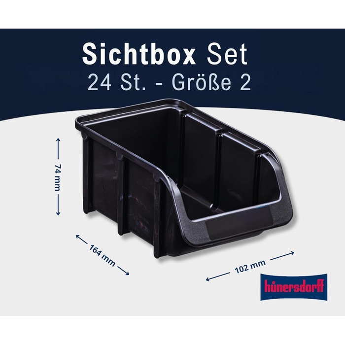 Hünersdorff Sichtbox 30 шт., розмір 2, поліпропілен, чорна, міцна стелажна ящик для зберігання
