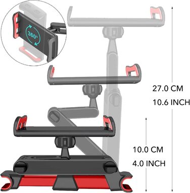 Універсальний тримач для планшета в авто, регульований, для iPad/iPhone/Samsung Galaxy Tab/Kindle Fire HD/Nintendo Switch, 4.4-11 дюймів, червоний/чорний