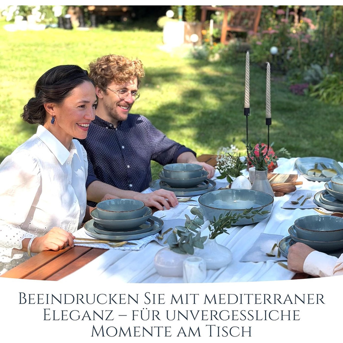 Набір посуду Steingut для 6 осіб, 24 елементи, Rustic стиль, Rauchblau (димно-блакитний)