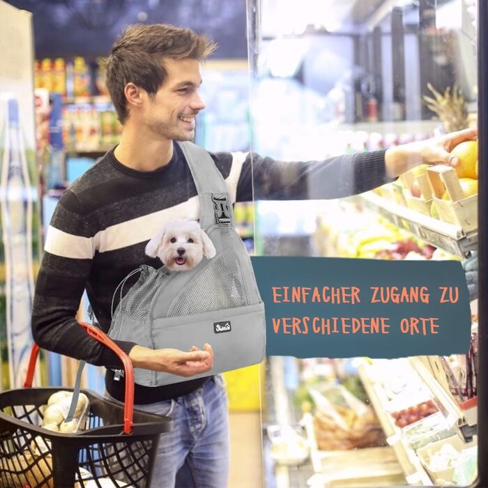 Dog-friendly sling carriers, hands-free travel bag for small pets with adjustable straps, hardboard base, safety belt, for dogs up to 2.8kg, wider version, gray