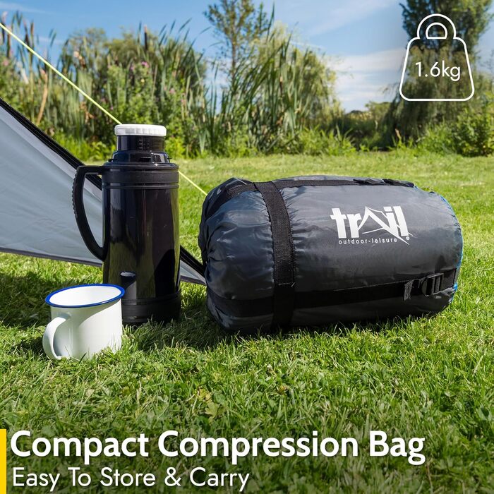 Спальний мішок для дорослих Trail 3 сезони – для кемпінгу та відпочинку на природі (300 GSM, блакитний)